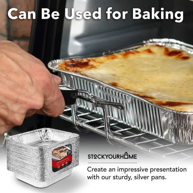 Alt view image 6 of 7 - Stock Your Home Aluminum Pans 9x13 Disposable Foil Pans (30 Pack) - Half Size Steam Table Deep Trays - Tin Foil Pans Great for Cooking, Heating, Storing, Prepping Food