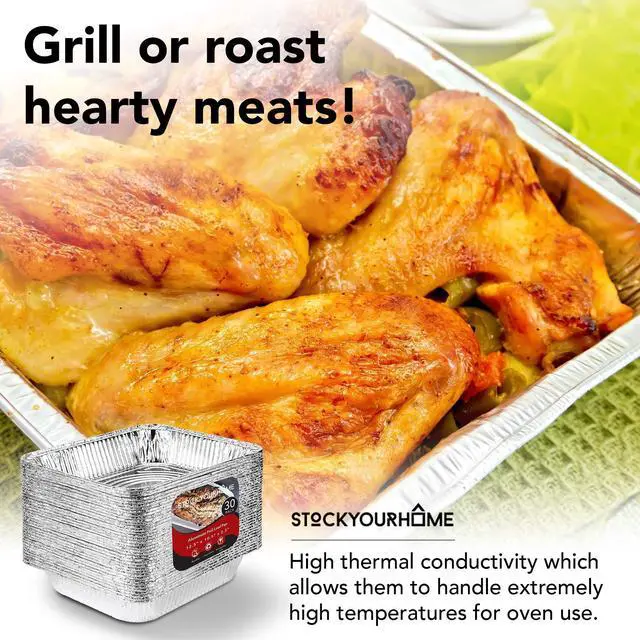 Alt view image 7 of 7 - Stock Your Home Aluminum Pans 9x13 Disposable Foil Pans (30 Pack) - Half Size Steam Table Deep Trays - Tin Foil Pans Great for Cooking, Heating, Storing, Prepping Food