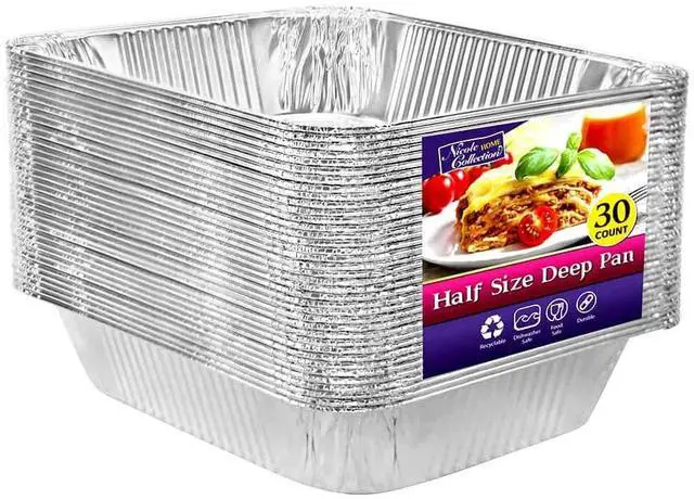 Main image of Aluminum Pans Half Size, 9X13, Extra Heavy Duty Disposable Foil Pans For Baking (30 Pack) Roasting & Chafing, Deep Tin Foil Bakeware, Steam Table Tray, Cookware, Food Prepping, Cake & Oven Pan