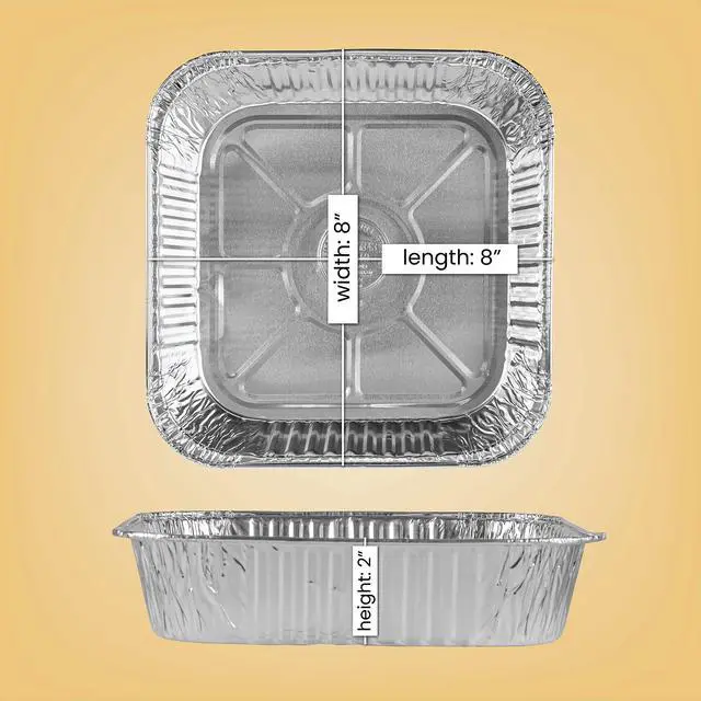 Alt view image 2 of 7 - Disposable 8'' X 8'' X 2'' Inch Square Aluminum Tin Foil Baking Pans Bakeware - Cookware Perfect for Baking Cakes, Breads, Brownies, Bread, Meatloaf, Lasagna, Pack of 10