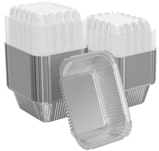 Main image of 25 Pack 1 lb Aluminum Foil Pan 16 oz with Clear Plastic Lids