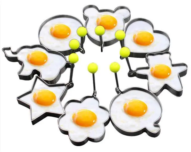 Main image of 8pcs Set Fried Egg Rings Molds Non Stick for Griddle Pan, Egg Shaper Pancake Maker with Handle, Stainless Steel Egg Form for Frying Cooking