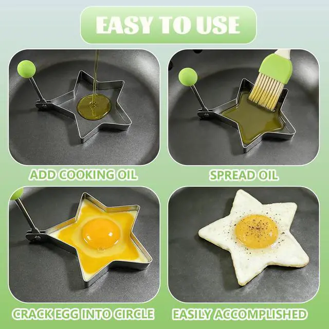 Alt view image 4 of 7 - 8pcs Set Fried Egg Rings Molds Non Stick for Griddle Pan, Egg Shaper Pancake Maker with Handle, Stainless Steel Egg Form for Frying Cooking