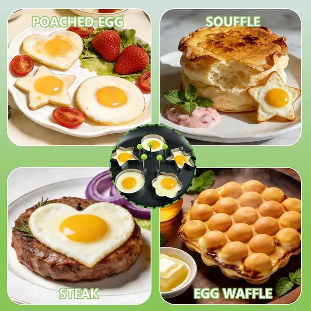 Alt view image 7 of 7 - 8pcs Set Fried Egg Rings Molds Non Stick for Griddle Pan, Egg Shaper Pancake Maker with Handle, Stainless Steel Egg Form for Frying Cooking