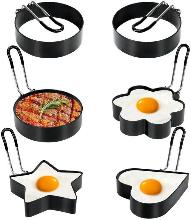 Main image of 6 Pack Eggs Rings, Stainless Steel Egg Cooking Rings, Round Pancake Mold for Frying Eggs, Omelet and Muffins, Non-stick Fried Egg Mold Ring with Oil Brush and Slotted Spatula, 4 Shapes
