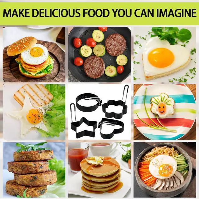 Alt view image 5 of 7 - 6 Pack Eggs Rings, Stainless Steel Egg Cooking Rings, Round Pancake Mold for Frying Eggs, Omelet and Muffins, Non-stick Fried Egg Mold Ring with Oil Brush and Slotted Spatula, 4 Shapes