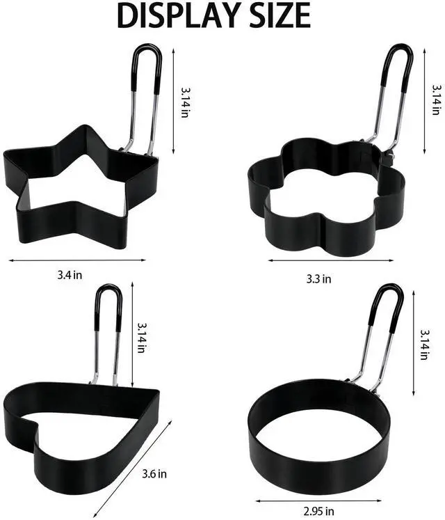 Alt view image 7 of 7 - 6 Pack Eggs Rings, Stainless Steel Egg Cooking Rings, Round Pancake Mold for Frying Eggs, Omelet and Muffins, Non-stick Fried Egg Mold Ring with Oil Brush and Slotted Spatula, 4 Shapes