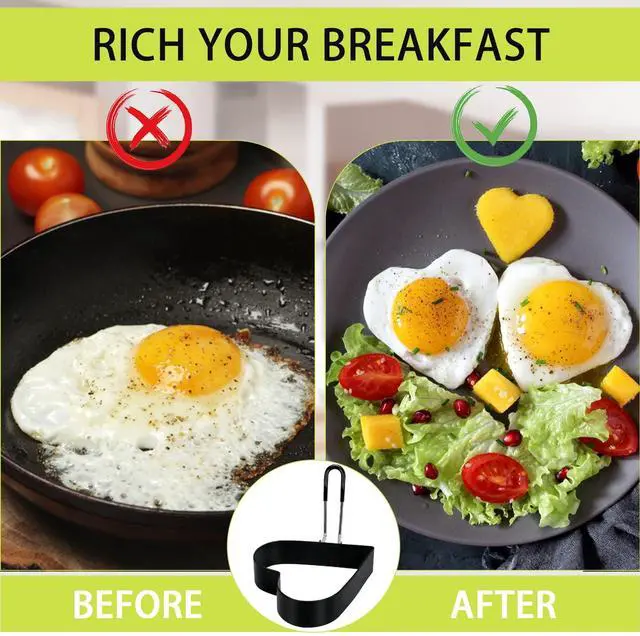 Alt view image 4 of 7 - 6 Pack Eggs Rings, Stainless Steel Egg Cooking Rings, Round Pancake Mold for Frying Eggs, Omelet and Muffins, Non-stick Fried Egg Mold Ring with Oil Brush and Slotted Spatula, 4 Shapes