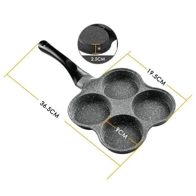 Alt view image 4 of 5 - Buecmue Rustless Egg Frying Pan | 4-Cup Nonstick Easy Clean Egg Cooker Omelet Pan For Breakfast Swedish Pancake, Plett, Crepe Pan Gas Stove and Other Stoves Cookware