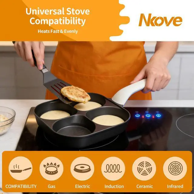 Alt view image 4 of 6 - 4-Cup Titanium Nonstick Egg Pan Omelette PanVersatile Breakfast Skillet for Eggs, Pancakes, Plett, Crepes, Suitable for Gas Stove & Induction Cookware
