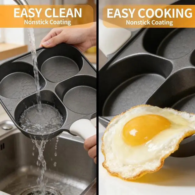 Alt view image 5 of 6 - 4-Cup Titanium Nonstick Egg Pan Omelette PanVersatile Breakfast Skillet for Eggs, Pancakes, Plett, Crepes, Suitable for Gas Stove & Induction Cookware