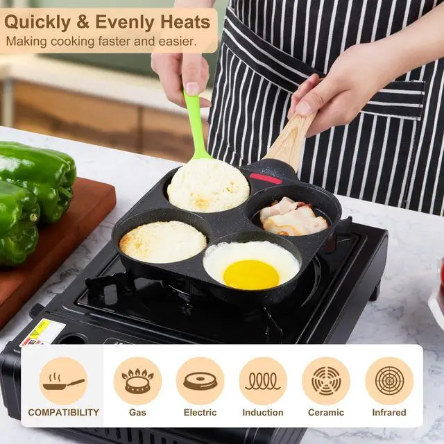 Alt view image 3 of 7 - Egg Frying Pan, 4-Cup Egg Pan Nonstick, Fried Egg Pan Skillet for Breakfast, Pancake, Hamburger, Sandwiches, Suitable for Gas Stove & Induction Cookware