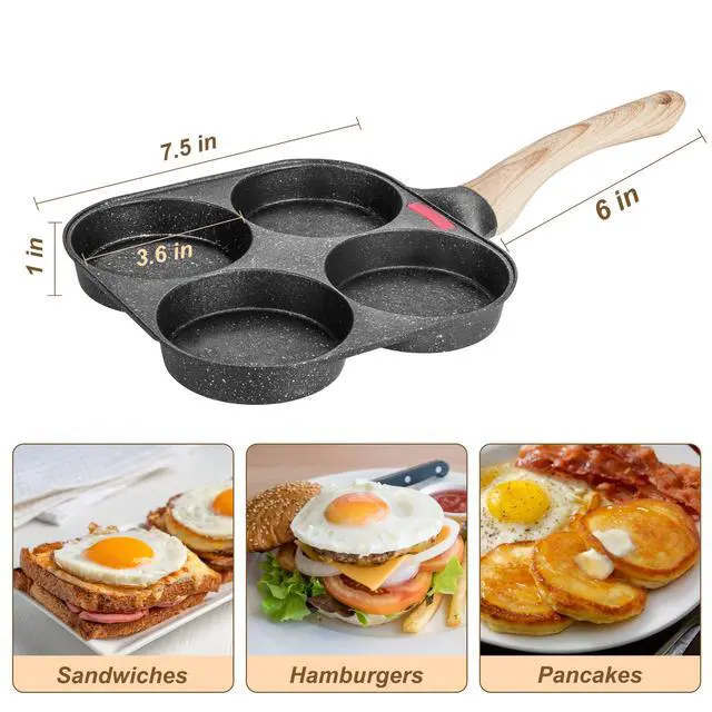 Alt view image 4 of 7 - Egg Frying Pan, 4-Cup Egg Pan Nonstick, Fried Egg Pan Skillet for Breakfast, Pancake, Hamburger, Sandwiches, Suitable for Gas Stove & Induction Cookware