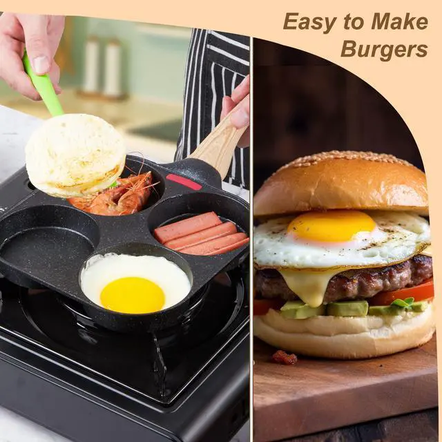 Alt view image 5 of 7 - Egg Frying Pan, 4-Cup Egg Pan Nonstick, Fried Egg Pan Skillet for Breakfast, Pancake, Hamburger, Sandwiches, Suitable for Gas Stove & Induction Cookware