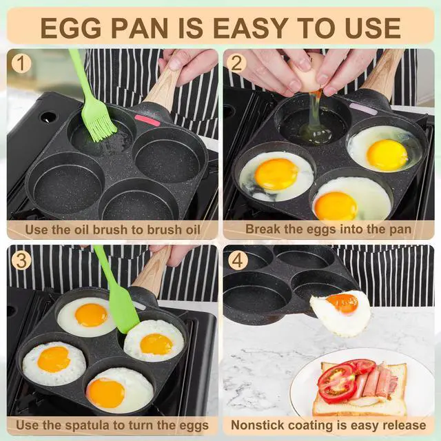 Alt view image 7 of 7 - Egg Frying Pan, 4-Cup Egg Pan Nonstick, Fried Egg Pan Skillet for Breakfast, Pancake, Hamburger, Sandwiches, Suitable for Gas Stove & Induction Cookware