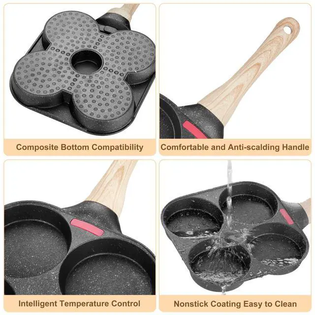 Alt view image 6 of 7 - Egg Frying Pan, 4-Cup Egg Pan Nonstick, Fried Egg Pan Skillet for Breakfast, Pancake, Hamburger, Sandwiches, Suitable for Gas Stove & Induction Cookware