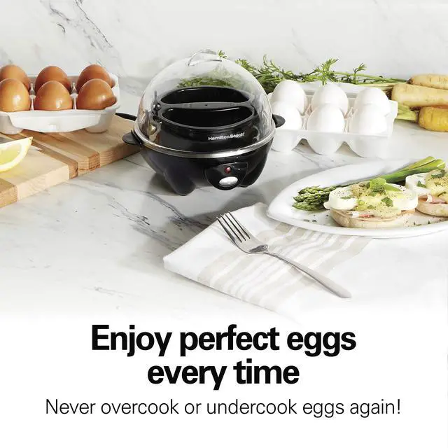 Alt view image 3 of 7 - 3-in-1 Electric Egg Cooker for Hard Boiled Eggs, Poacher Eggs, Omelet Maker & Vegetable Steamer, Holds 7, Black (25507)