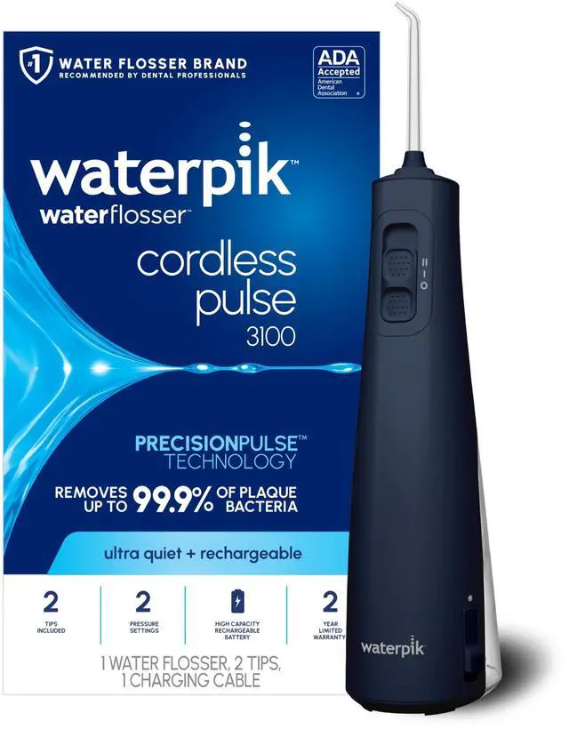 Main image of Waterpik Cordless Pulse 3100 Rechargeable Portable Water Flosser for Teeth, Gums, Braces Care and Travel with 2 Flossing Tips, Waterproof for Shower Use, ADA Accepted, WF-20 Blue, Amazon Exclusive