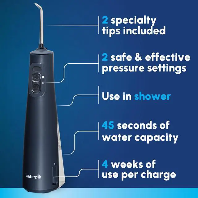 Alt view image 2 of 7 - Waterpik Cordless Pulse 3100 Rechargeable Portable Water Flosser for Teeth, Gums, Braces Care and Travel with 2 Flossing Tips, Waterproof for Shower Use, ADA Accepted, WF-20 Blue, Amazon Exclusive