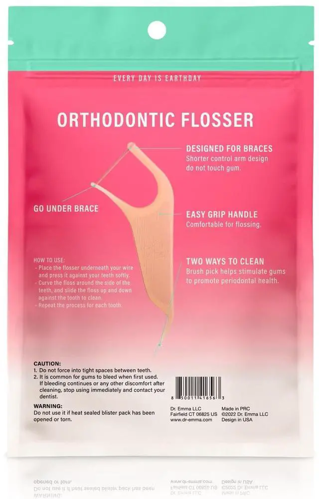 Alt view image 3 of 6 - Dr. Emma Orthodontic Flossers for Braces, Ortho Dental Floss Picks, Mint Flavor 60 Count/Bag, Pink, 1 Pack