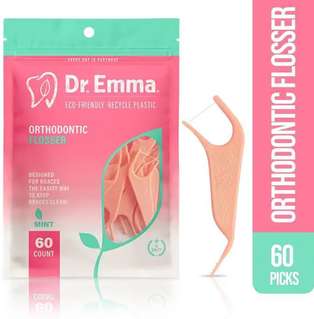 Alt view image 2 of 6 - Dr. Emma Orthodontic Flossers for Braces, Ortho Dental Floss Picks, Mint Flavor 60 Count/Bag, Pink, 1 Pack