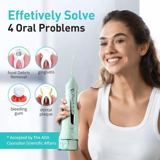 Alt view image 6 of 7 - COSLUS ADA Accepted Water Dental Flosser Teeth Pick C20: Portable Cordless Oral Irrigator 300ML Rechargeable Travel Irrigation Cleaner IPX7 Waterproof Electric Flossing Machine, Professional Set Green