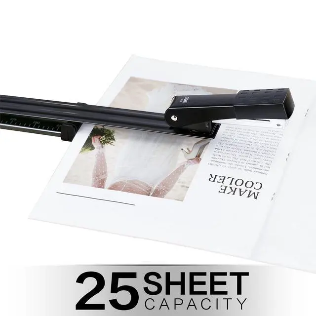 Alt view image 2 of 3 - Deli Long Reach Stapler with 1000 Staples, 20 Sheet Capacity, Long Arm Standard Staplers for Booklet or Book Binding, Black