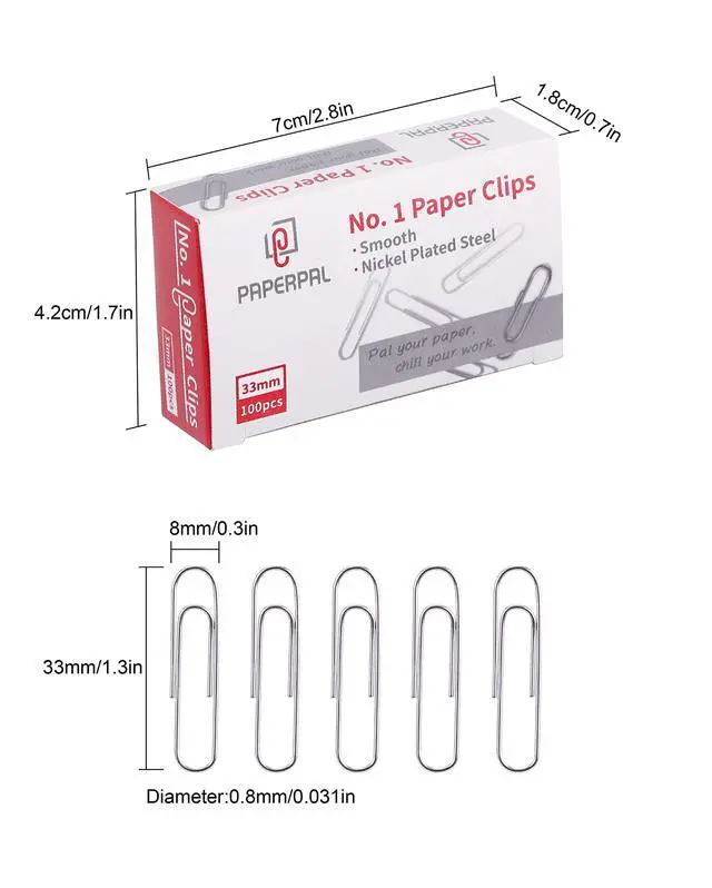 Alt view image 2 of 7 - PAPERPAL Paperclips for Office School & Personal Use, #1 Smooth Paper Clip (1-2/7"), 600 Medium Paper Clips (6 Boxes of 100 Each), Silver