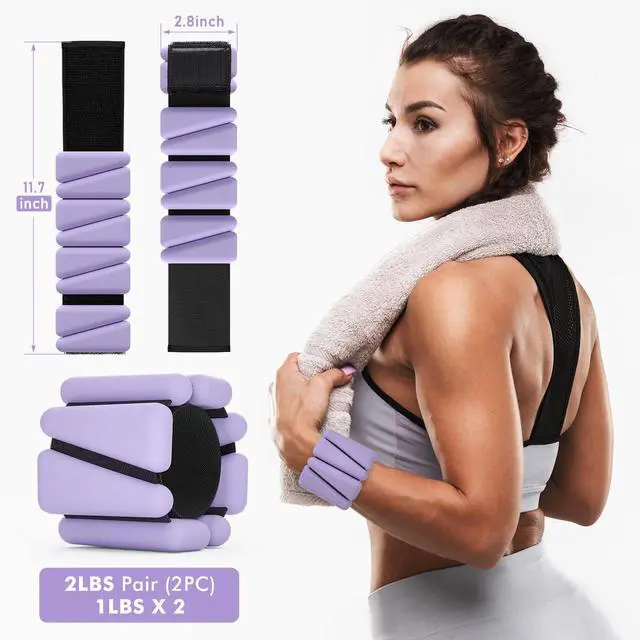 Alt view image 2 of 7 - Wrist Weights, Ankle Weights for Women Men, Adjustable Wrist Weighted Bracelet for Home Gym Workout, Running, Yoga, Exercise, Strength Training, Set of 2 (1LB Each)-Purple
