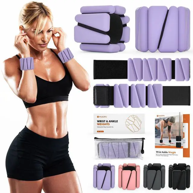 Main image of Wrist Weights, Ankle Weights for Women Men, Adjustable Wrist Weighted Bracelet for Home Gym Workout, Running, Yoga, Exercise, Strength Training, Set of 2 (1LB Each)-Purple