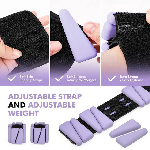 Alt view image 6 of 7 - Wrist Weights, Ankle Weights for Women Men, Adjustable Wrist Weighted Bracelet for Home Gym Workout, Running, Yoga, Exercise, Strength Training, Set of 2 (1LB Each)-Purple