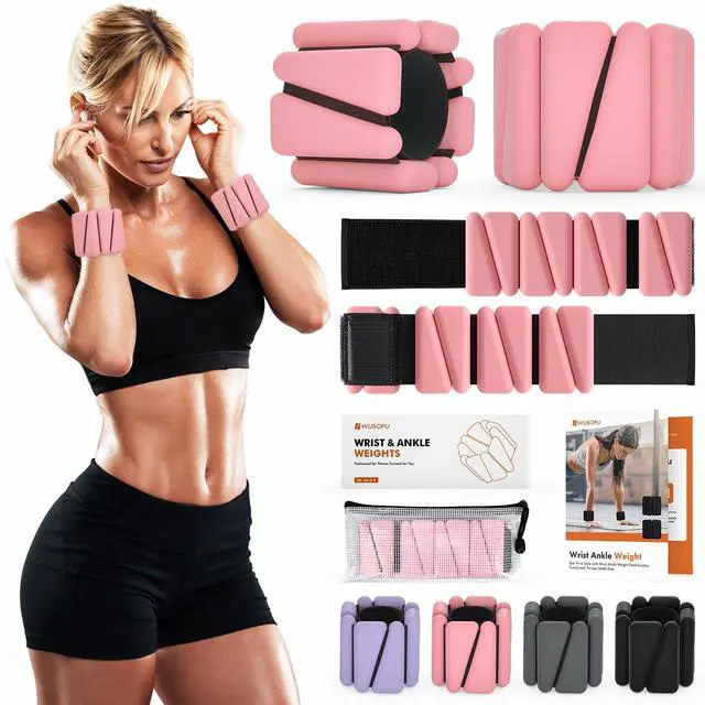 Main image of Wrist Weights, Ankle Weights for Women Men, Adjustable Wrist Weighted Bracelet for Home Gym Workout, Running, Yoga, Exercise, Strength Training, Set of 2 (1LB Each)-Pink