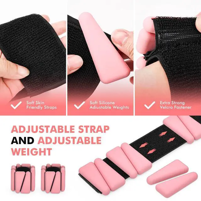 Alt view image 6 of 7 - Wrist Weights, Ankle Weights for Women Men, Adjustable Wrist Weighted Bracelet for Home Gym Workout, Running, Yoga, Exercise, Strength Training, Set of 2 (1LB Each)-Pink