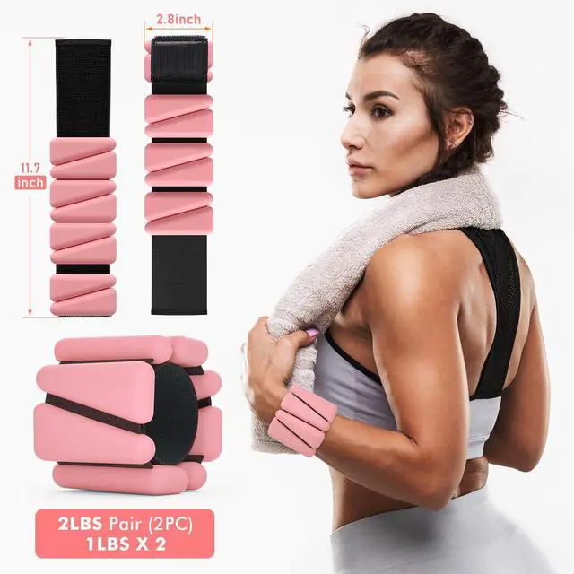 Alt view image 2 of 7 - Wrist Weights, Ankle Weights for Women Men, Adjustable Wrist Weighted Bracelet for Home Gym Workout, Running, Yoga, Exercise, Strength Training, Set of 2 (1LB Each)-Pink
