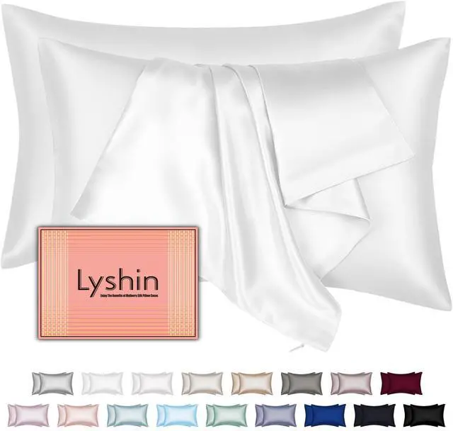 Main image of Silk Pillow Cases 2 Pack Standard Size with Hidden Zipper, Mulberry Silk Pillowcase for Hair and Skin, Smooth and Soft Breathable Cooling Silk Satin Pillowcase Set of 2, Gifts for WomenPure White