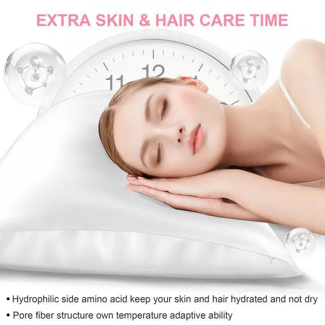 Alt view image 3 of 7 - Silk Pillow Cases 2 Pack Standard Size with Hidden Zipper, Mulberry Silk Pillowcase for Hair and Skin, Smooth and Soft Breathable Cooling Silk Satin Pillowcase Set of 2, Gifts for WomenPure White