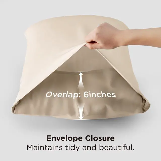 Alt view image 5 of 7 - Bedsure Pillow Cases Queen, Cooling Pillow Cases, Rayon Derived from Bamboo Beige Pillowcases Queen Size Set of 2, PureWoven Silky Soft Bedding Pillow Covers with Envelope Closure, 20x30 Inches