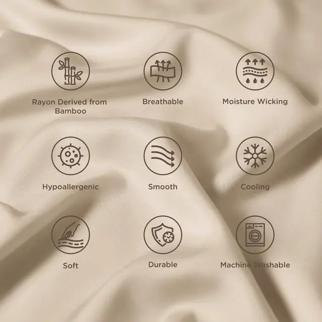 Alt view image 6 of 7 - Bedsure Pillow Cases Queen, Cooling Pillow Cases, Rayon Derived from Bamboo Beige Pillowcases Queen Size Set of 2, PureWoven Silky Soft Bedding Pillow Covers with Envelope Closure, 20x30 Inches
