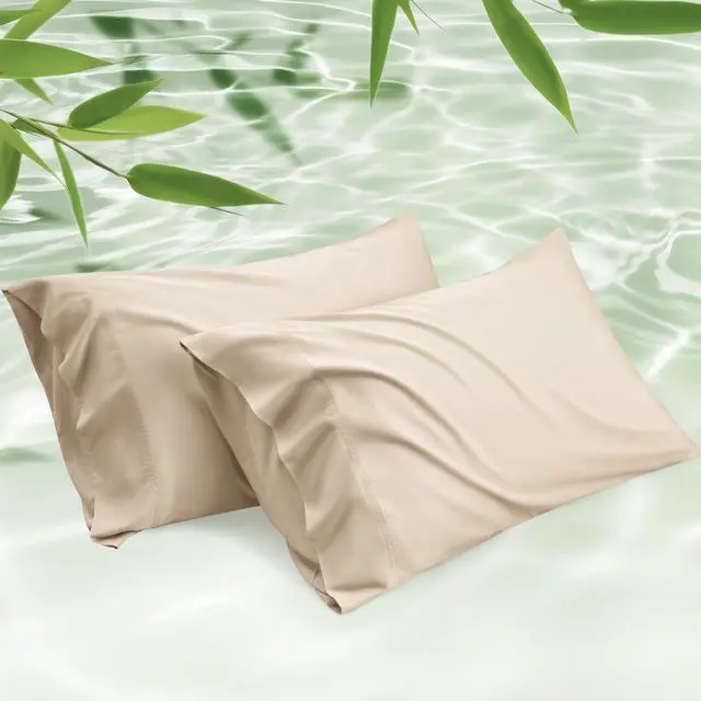 Main image of Bedsure Pillow Cases Queen, Cooling Pillow Cases, Rayon Derived from Bamboo Beige Pillowcases Queen Size Set of 2, PureWoven Silky Soft Bedding Pillow Covers with Envelope Closure, 20x30 Inches
