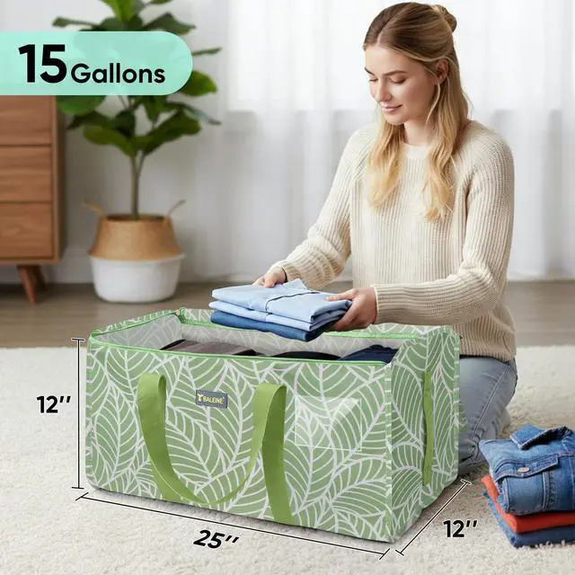 Alt view image 4 of 7 - BALEINE Extra Large Storage Tote with Zippers & Carrying Handles, Heavy-Duty Oxford Fabric Moving Bags for Laundry, Space Saving, Storage, Antique Foliage