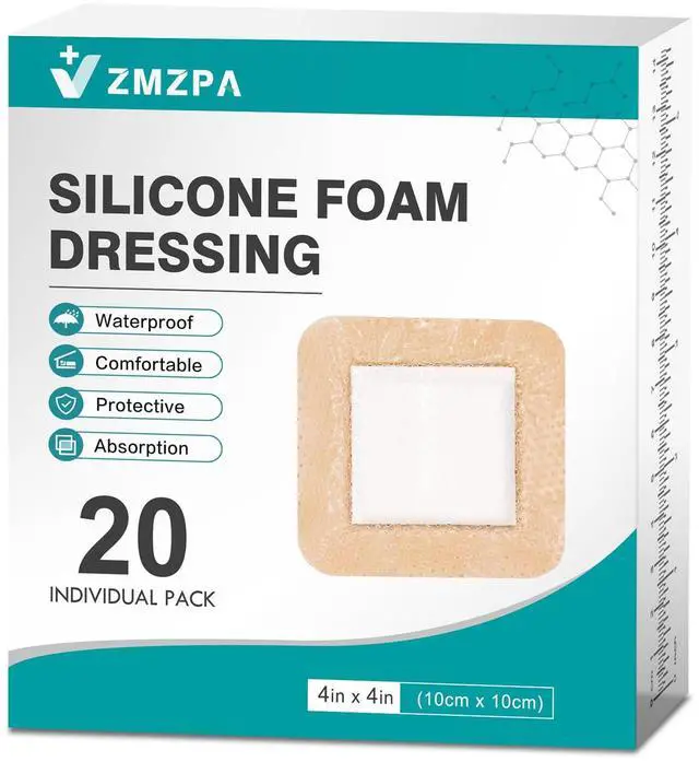 Main image of 20Pcs Silicone Foam Dressing 4x4 Gentle Border, Waterproof Silicone Bandages for Wounds Care, Bed Sore Patches, Super Absorbent Wound Dressing, Self Adhesive Pressure Sore Pads
