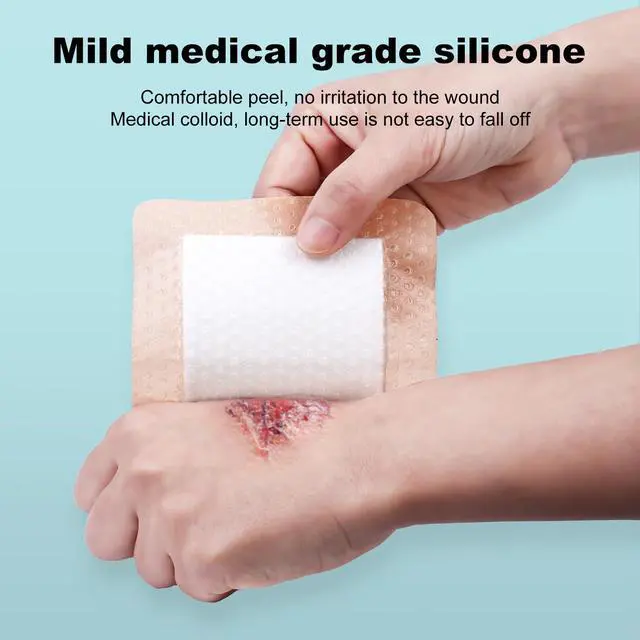 Alt view image 3 of 7 - 20Pcs Silicone Foam Dressing 4x4 Gentle Border, Waterproof Silicone Bandages for Wounds Care, Bed Sore Patches, Super Absorbent Wound Dressing, Self Adhesive Pressure Sore Pads