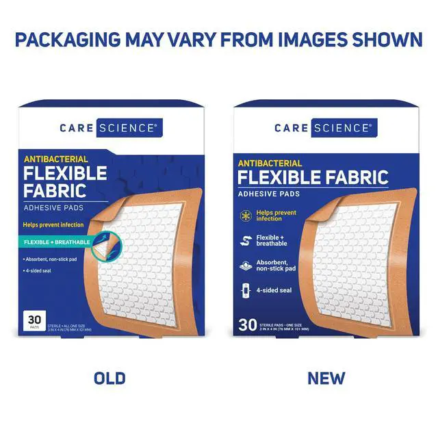 Alt view image 2 of 7 - Care Science Fabric Adhesive Pad Bandages, 3x4 inches Extra Large Flexible Non-Stick Strip, Helps Prevent Infection, Breathable Protection, for First Aid & Wound Care, 30 Count