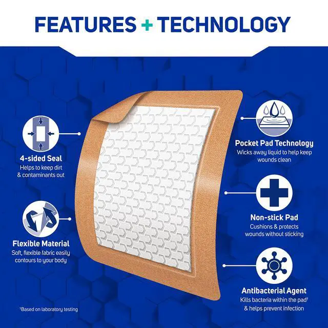 Alt view image 4 of 7 - Care Science Fabric Adhesive Pad Bandages, 3x4 inches Extra Large Flexible Non-Stick Strip, Helps Prevent Infection, Breathable Protection, for First Aid & Wound Care, 30 Count