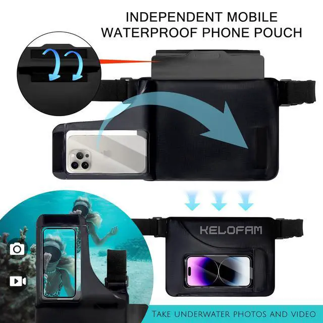 Alt view image 4 of 7 - Waterproof bag Fanny Pack with Phone Case, Water proof Phone Pouch Dry Bag Keep Valuables Safe for iPhone Samsung, Adjustable Waist Strap and Screen Touch Sensitive for Swimming Boating Beach Fishing