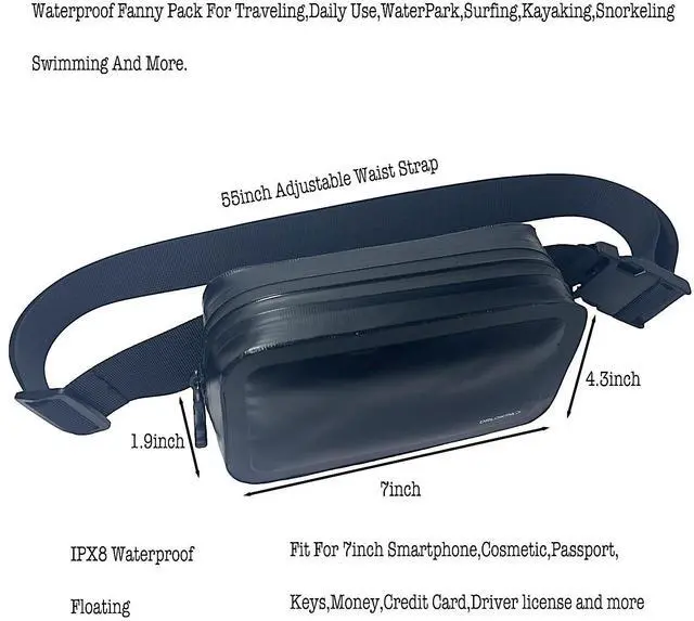 Alt view image 2 of 7 - DRLOKPAK Waterproof Fanny Pack Waist Pouch Floating Dry Hip Bag for Phone Wallet Key FOB Passport Cards Perfect for kayak Beach Surf Snorkel Swim Hiking Travel (Black)