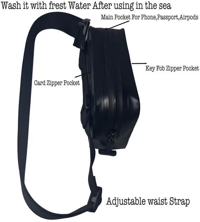Alt view image 4 of 7 - DRLOKPAK Waterproof Fanny Pack Waist Pouch Floating Dry Hip Bag for Phone Wallet Key FOB Passport Cards Perfect for kayak Beach Surf Snorkel Swim Hiking Travel (Black)