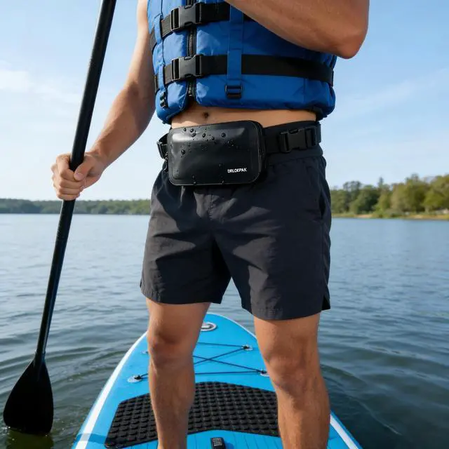 Alt view image 6 of 7 - DRLOKPAK Waterproof Fanny Pack Waist Pouch Floating Dry Hip Bag for Phone Wallet Key FOB Passport Cards Perfect for kayak Beach Surf Snorkel Swim Hiking Travel (Black)