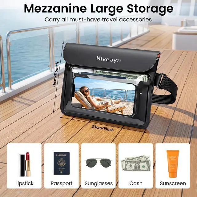 Alt view image 5 of 7 - Niveaya IPX8 Waterproof Fanny Pack, Waterproof Pouch Dry Bag for Beach, Kayaking, Swimming, Boat Travel Cruise Essentials, Waterproof Phone Bag Passport Holder for Women Men(2 Pack)