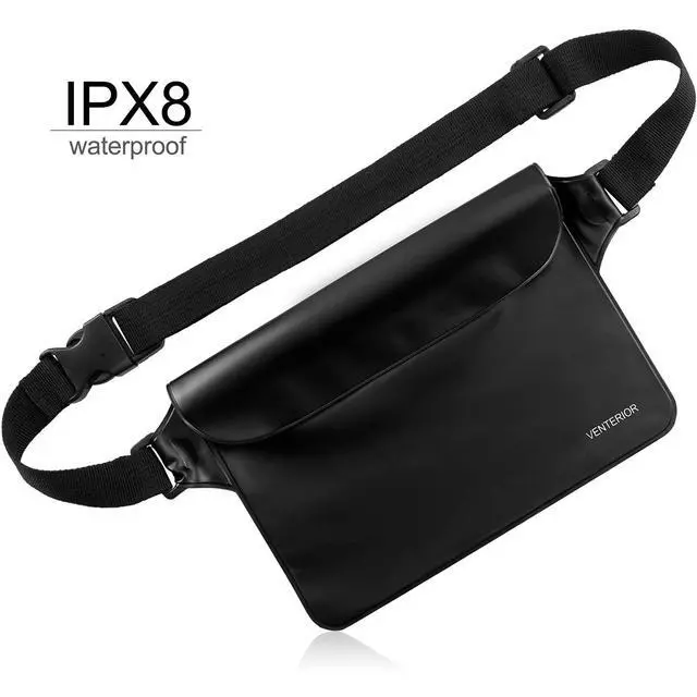 Alt view image 2 of 7 - Waterproof Waist Pouch 2-Pack | Beach Accessories Waterproof Fanny Pack Dry Bag for Swimming Snorkeling Sailing Kayaking Pool Water Parks | Keep Your Phone Wallet Safe and Dry (Black & Black)